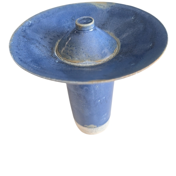 Vintage Mid-Century Modern Blue Art Pottery Vase / Candleholde/Ashtray - Picture 3 of 16